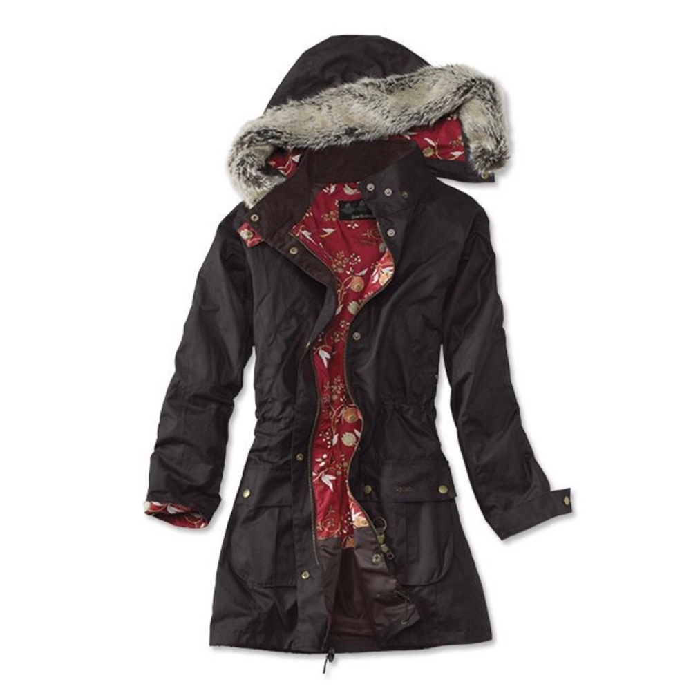 Barbour Waxed Parka with Detachable Faux Fur Hood